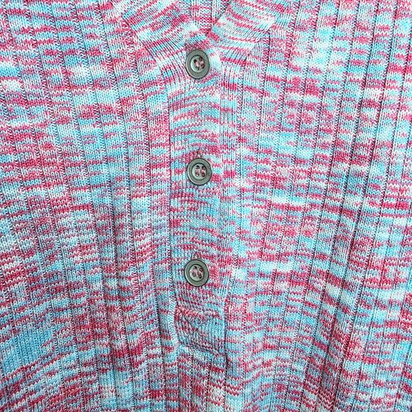 Sundance Ribbed Space-Dye Create Beauty Henley Sweater Large Blue Pink V-Neck - Picture 8 of 12